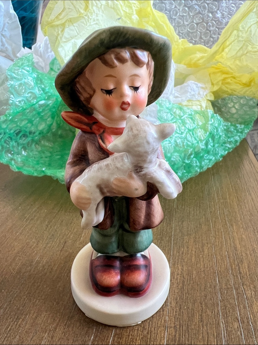 Hummel Boy with Lamb Figurine - Brown, Green, Cream
